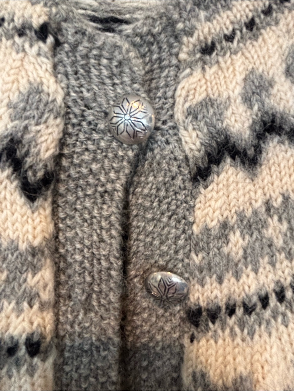 Wool Nordic-Style Cardigan Sweater - Cream & Gray - Picture 3 of 4